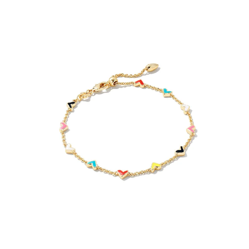 women's charm bracelet -Kendra Scott Haven Heart Delicate Chain Bracelet in Gold Multi Mix