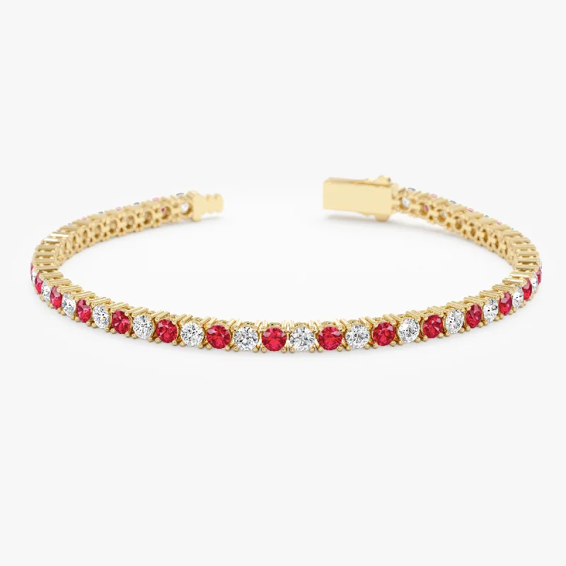 women's vintage gold bracelet -Lab-Grown Ruby and Diamond Tennis Bracelet, Royal