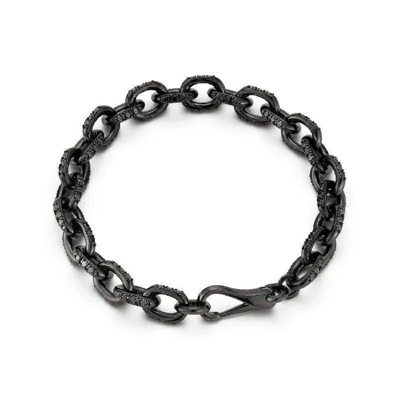 women's infinity bangle -SAXON 18K BLACK GOLD AND BLACK DIAMOND CABLE CHAIN LINK BRACELET