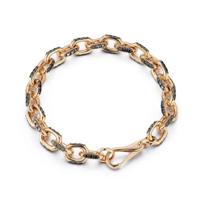 women's simple silver bangle -SAXON 18K ROSE GOLD AND BLACK DIAMOND CABLE CHAIN LINK BRACELET