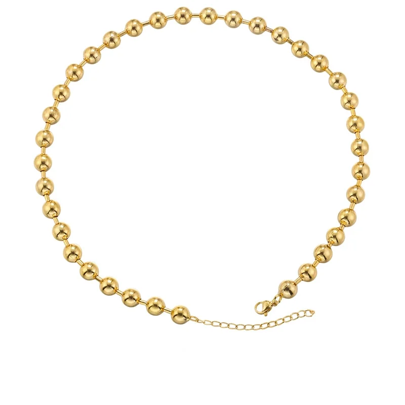 Vl375 Gold 8mm round Beads Necklace