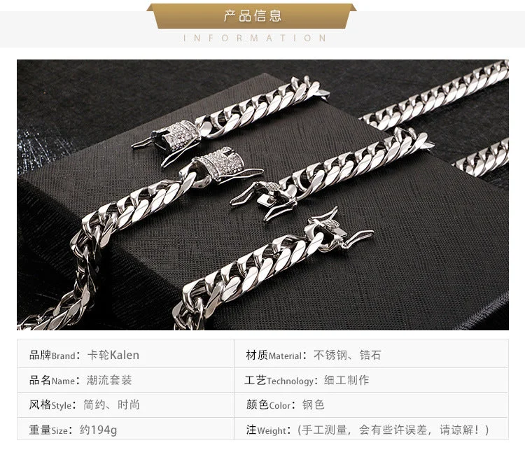 women's luxury bangle -Korean Bracelet Stainless Steel Necklace Jewelry Set Wholesale