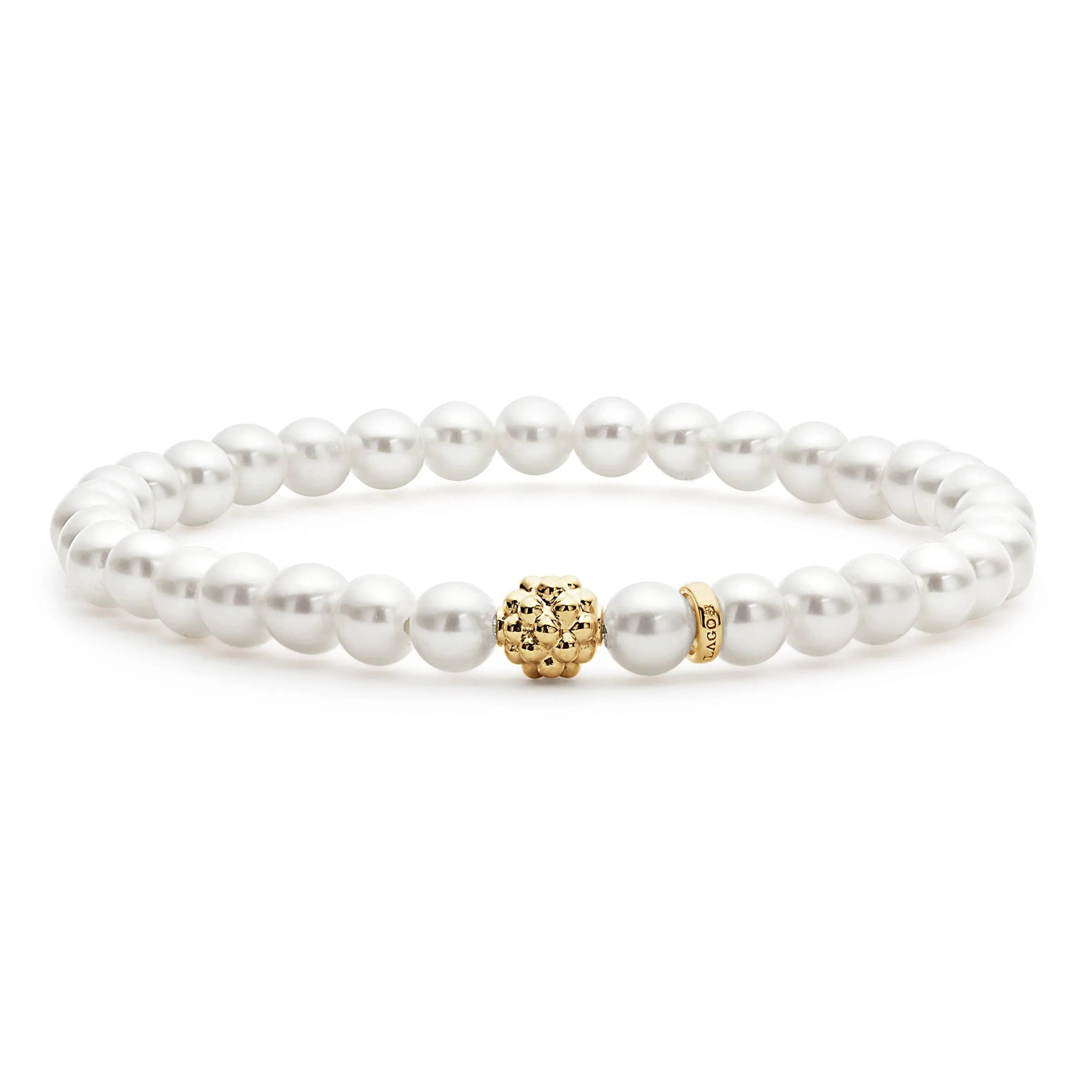 women's personalized bracelet -Lagos Pearl Gold Station Bead Bracelet