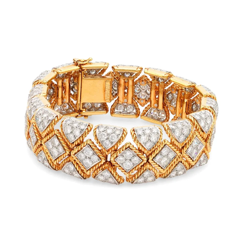 women's gold cuff bracelet -Tiffany & Co. vintage 15 carat total weight diamond 18k gold bracelet