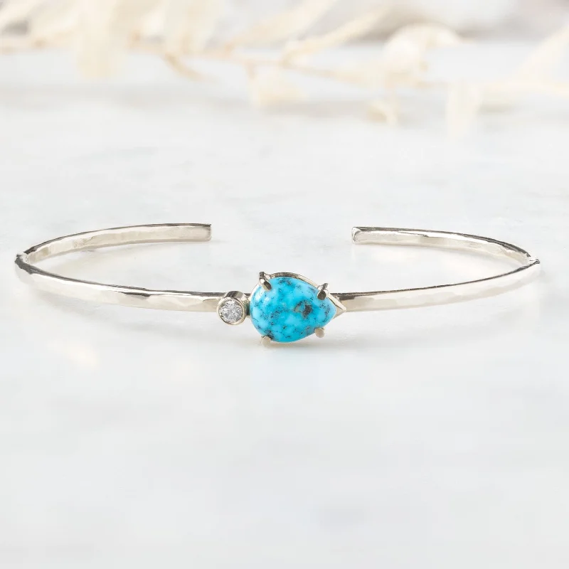 women's vintage bracelet -The Asymmetrical Turquoise + Diamond Cuff Bracelet | Sterling Silver