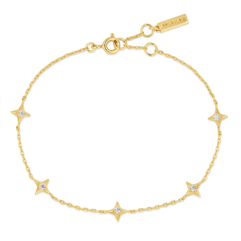 women's heart bracelet -Gold Stars Station Bracelet