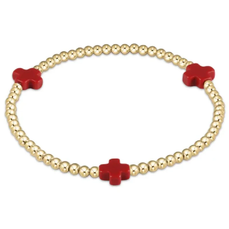 women's bold bracelet -enewton 6.25" Signature Cross Gold Pattern 3mm Bead Bracelet - Red