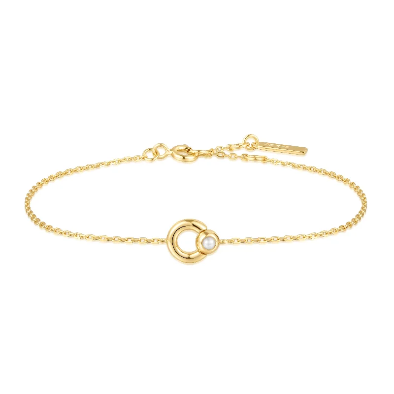 women's stackable bangle -Gold Hoop Freshwater Pearl Bracelet