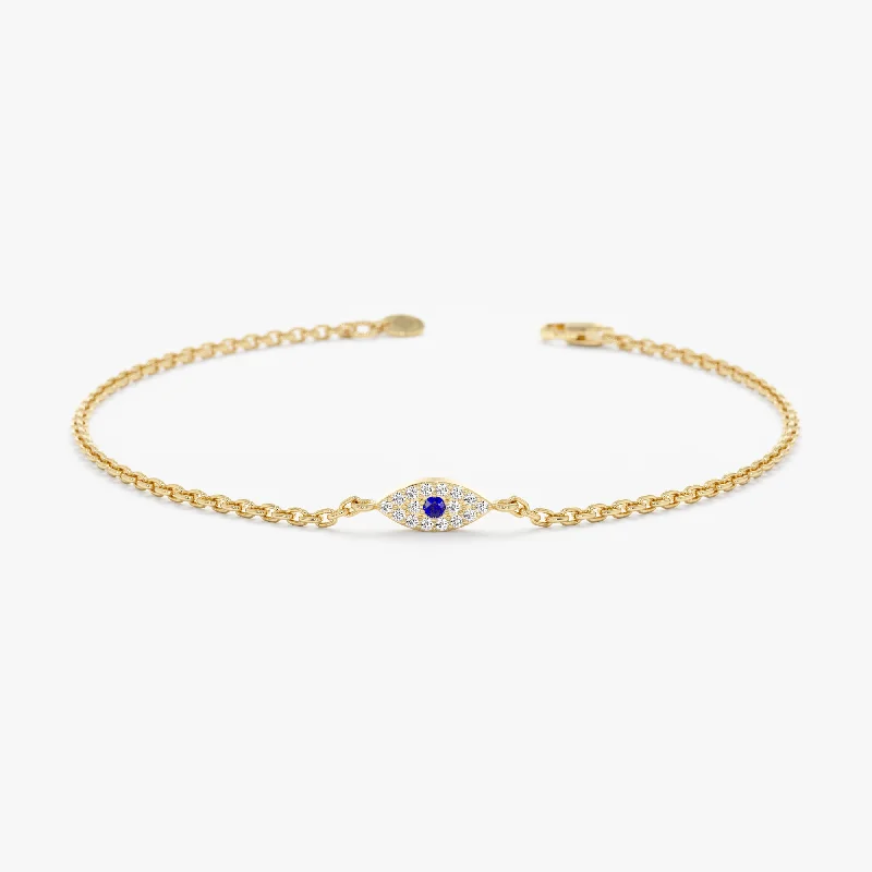 women's platinum bracelet -Single Sapphire Diamond Eye Bracelet, Missandei