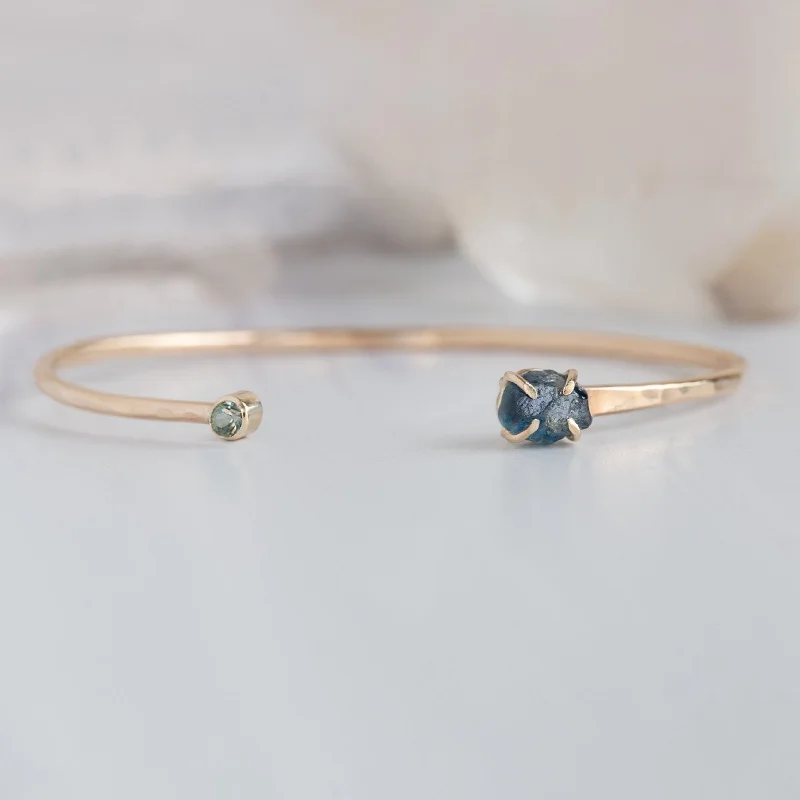 women's personalized bracelet -The Raw Montana Sapphire Cuff Bracelet | Yellow Gold Filled