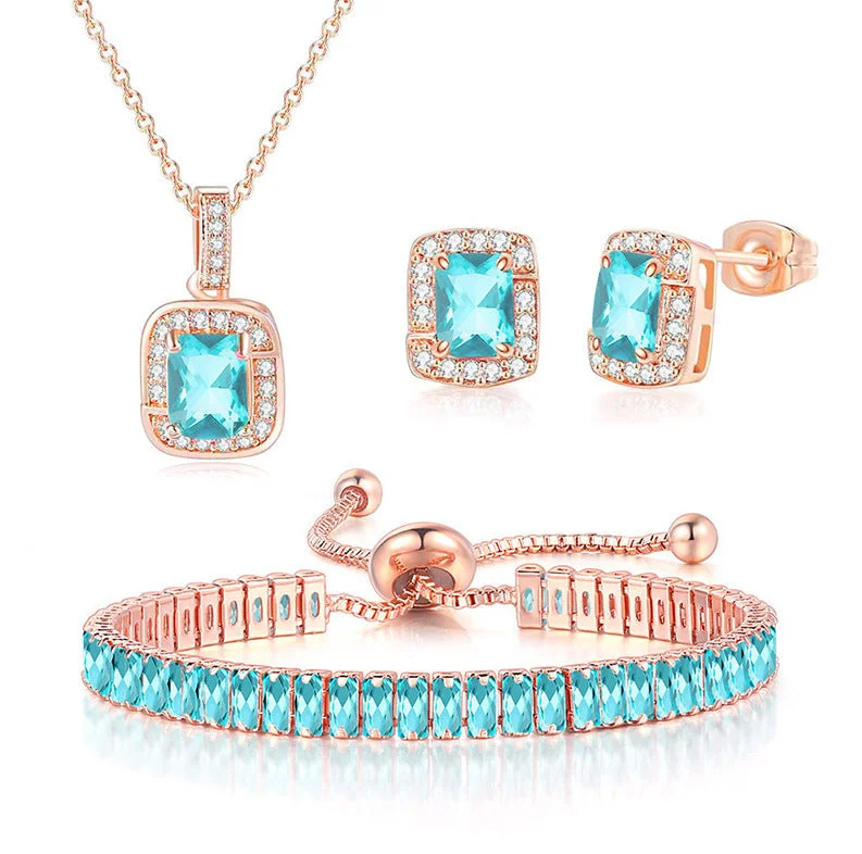 Rose Gold + Ocean Blue Stone Three-Piece Set