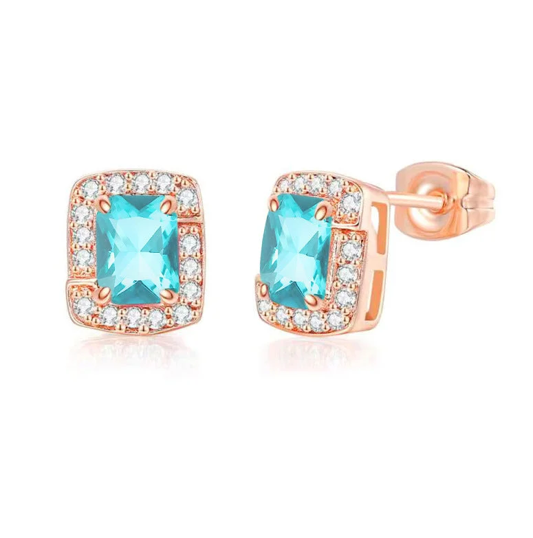 Rose Gold + Ocean Blue Stone Stud Earrings