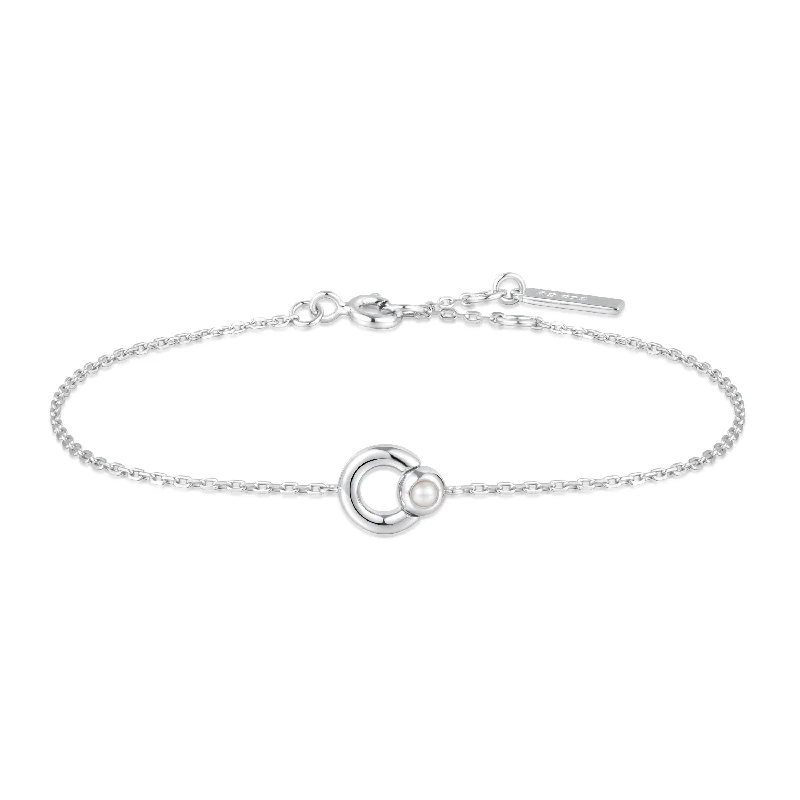 women's charm bangles -Silver Hoop Freshwater Pearl Bracelet