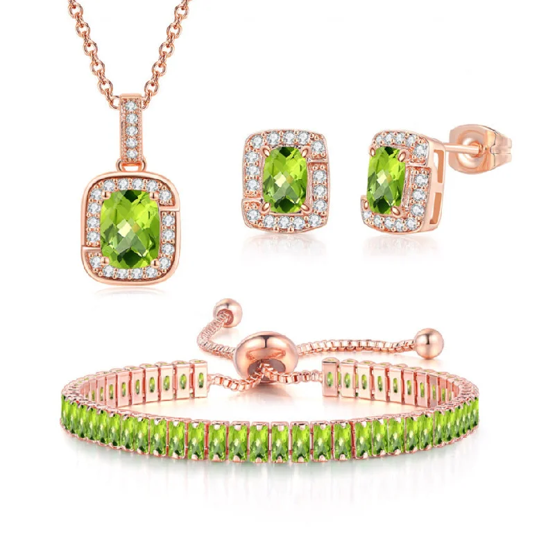 Rose Gold + Olive Green Stone Three-Piece Set