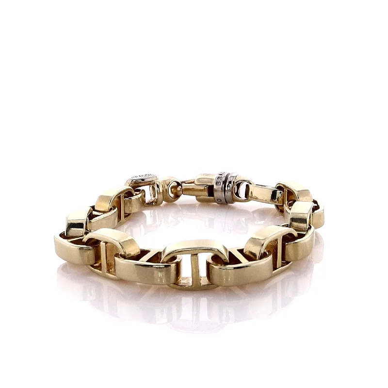 women's wedding bracelet -Estate Braccio 14k Yellow Gold Squared Anchor Link Bracelet