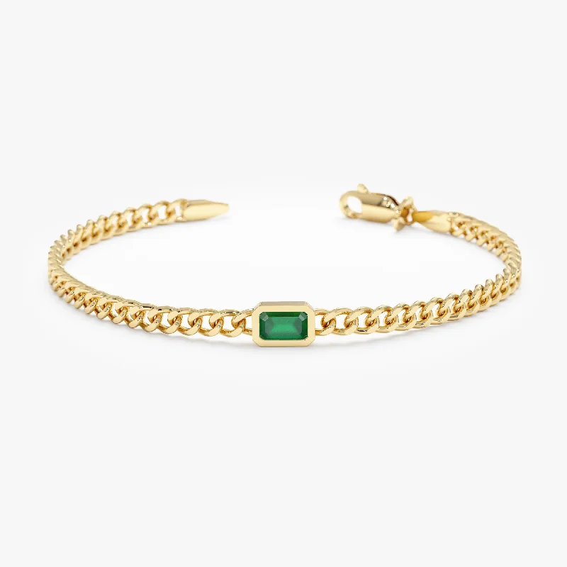 women's elegant bracelet -Cuban Chain Emerald Bracelet, Chandler