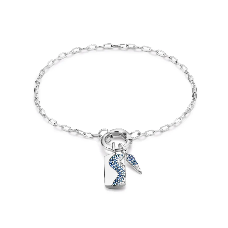 women's boho bracelet -Silver Ocean Wave Charm Bracelet