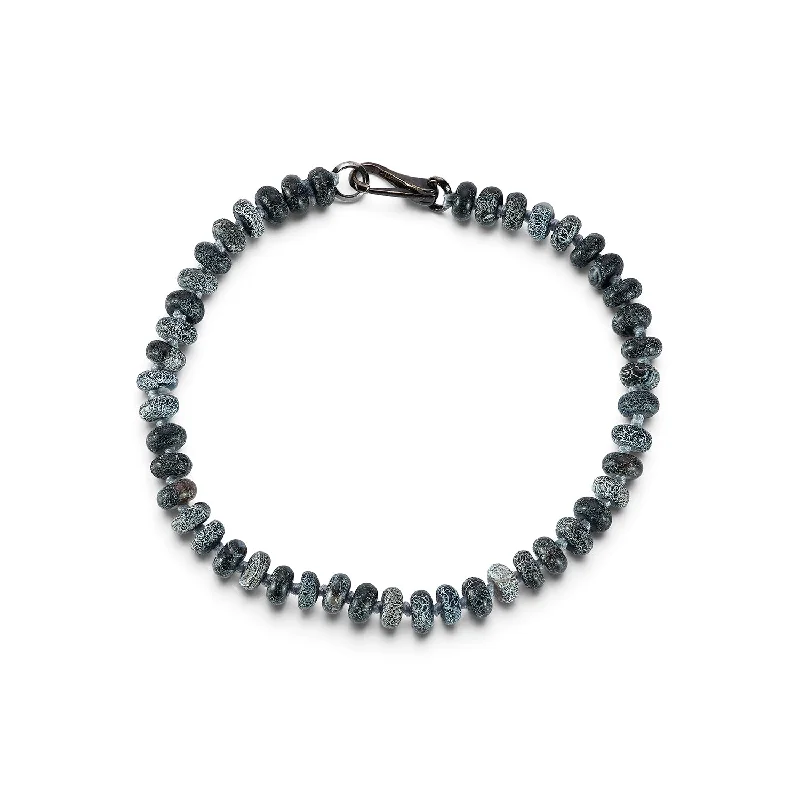 women's elegant bracelet -GARNETT STERLING SILVER, BLACK RHODIUM AND AGATE BEAD BRACELET