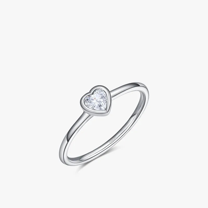 solitaire engagement rings with diamonds for women -Fashion Simple S925 Silver Diamond Heart Fine Ring