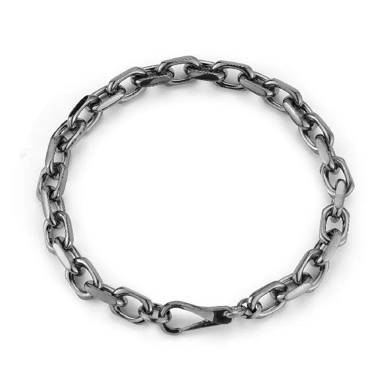 women's bold charm bracelet -SAXON STERLING SILVER, BLACK RHODIUM CABLE CHAIN LINK BRACELET WITH SPRING CLASP