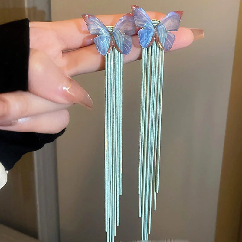 25# Silver Needle-Cyan Butterfly Tassel