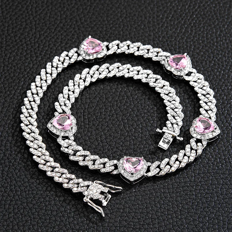 women's custom bangle -Fashion Heart Shape Alloy Rhinestone Inlay Zircon Unisex Bracelets Anklet Necklace 1 Piece