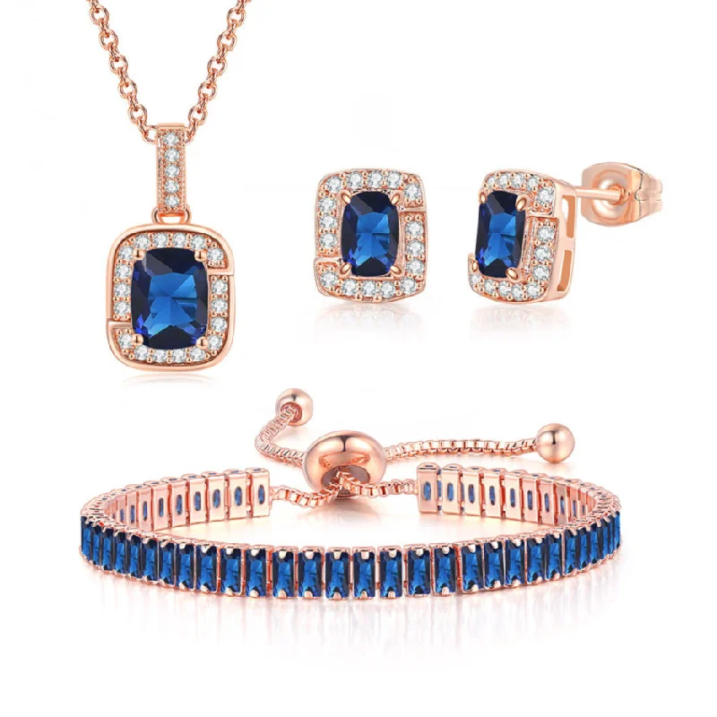 Rose Gold + Sapphire Three-Piece Set