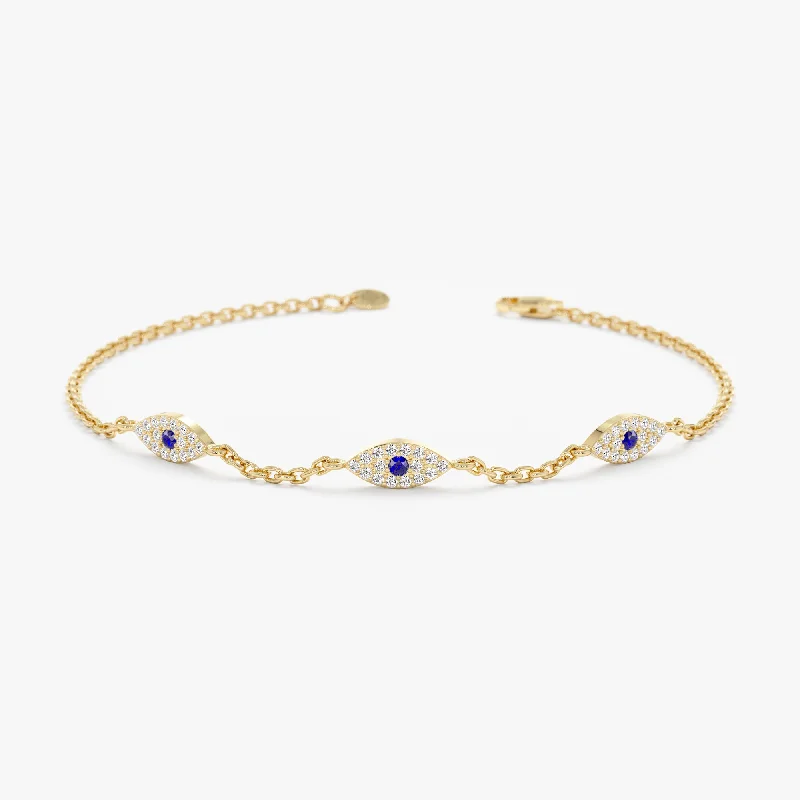 women's sapphire bracelet -Sapphire Diamond Eye Station Bracelet, Missandei