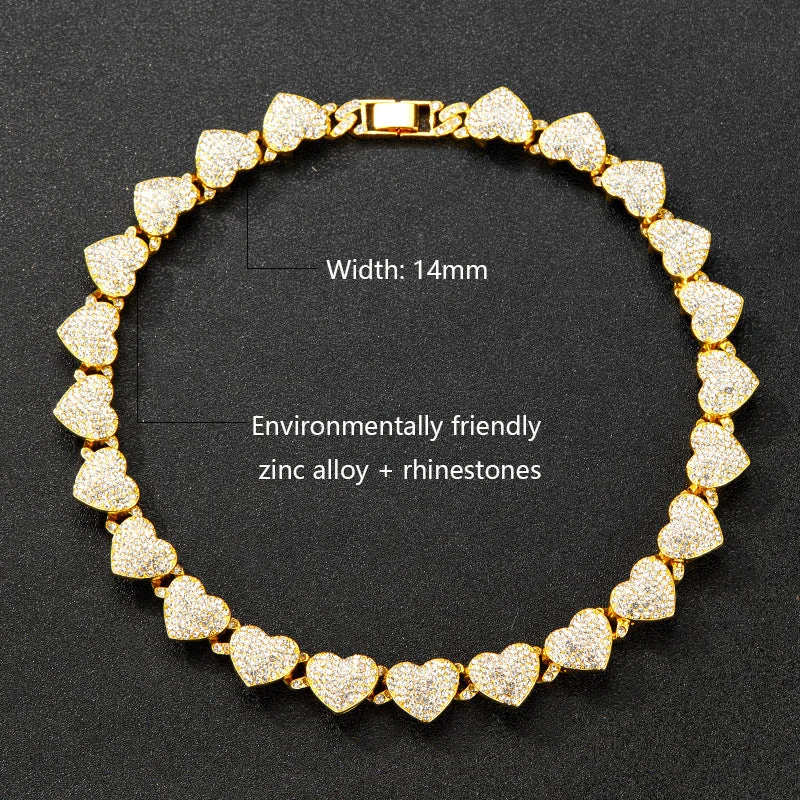 women's luxury bracelet -Hip-hop Heart Shape Alloy Inlay Rhinestones Unisex Bracelets Necklace 1 Piece