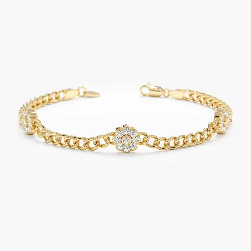 women's heart bracelet -Diamond Flower Cuban Chain Bracelet, Neva