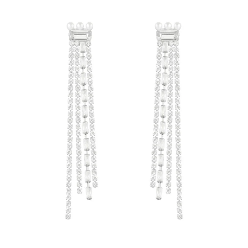 1 Pair Elegant Shiny Tassel Plating Inlay Copper Artificial Pearls Artificial Diamond Drop Earrings