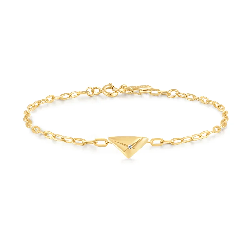 women's crystal bracelet -Gold Triangle Kiss Bracelet