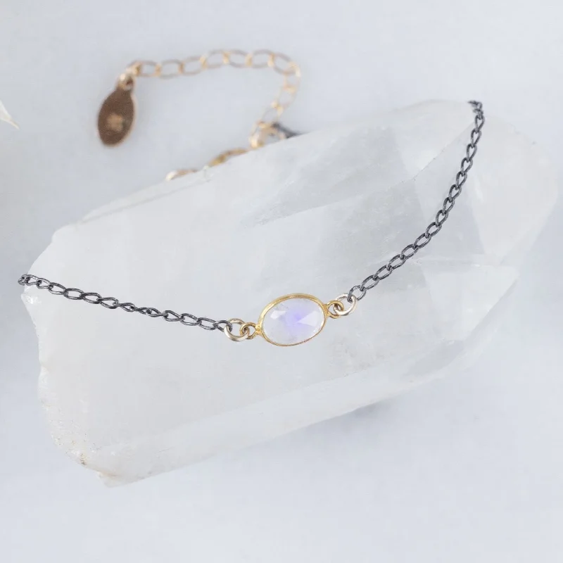 women's hammered bracelet -The Moonstone Chain Bracelet | Sterling Silver