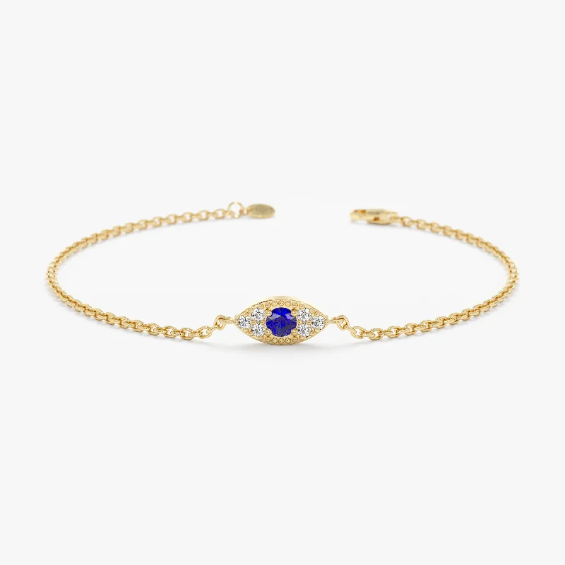 women's statement bracelet -Blue Sapphire Diamond Eye Bracelet, Margaret