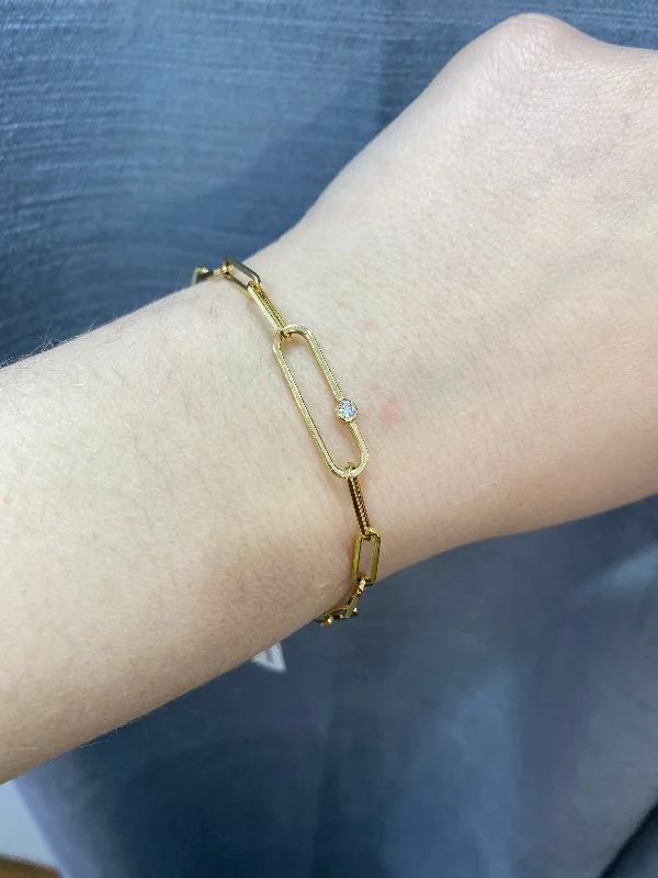 women's stretch bracelet -14KT Yellow Gold Paper Clip Diamond Bracelet