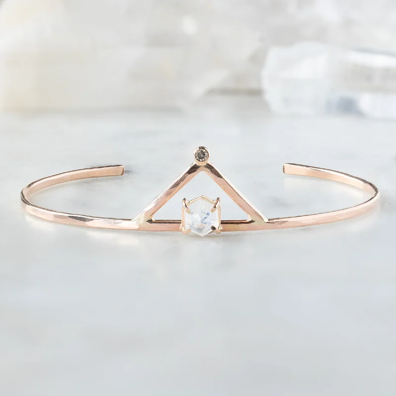 women's large gold bangle -The Moonstone + Diamond Crown Bracelet | Rose Gold Filled