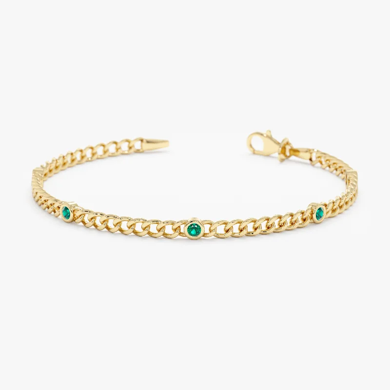 women's braided bracelet -Emerald Cuban Chain Station Bracelet, Salma