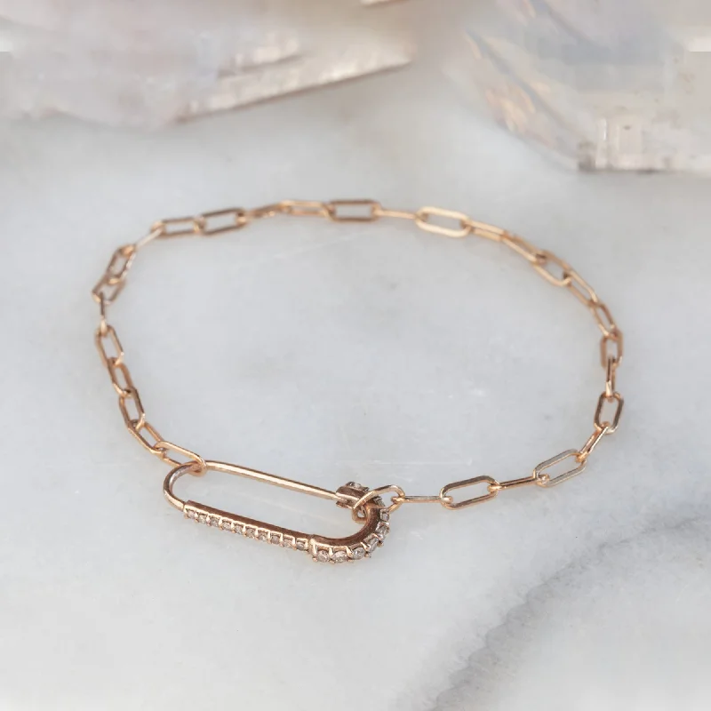 women's charm bangle -The White Diamond Pavé Pin Bracelet | 14k Rose Gold