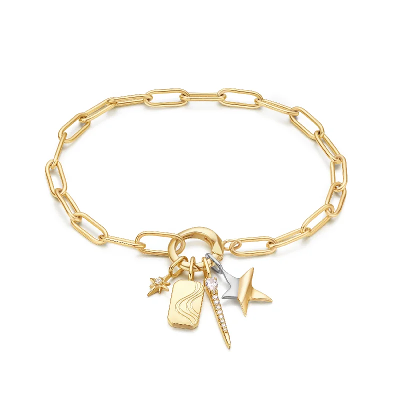 women's pearl bracelet -Gold Guiding Star Charm Bracelet