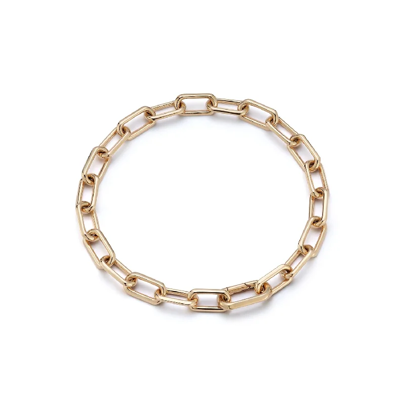 women's silver bracelet -SAXON 18K GOLD CHAIN LINK BRACELET WITH ELONGATED CLASP