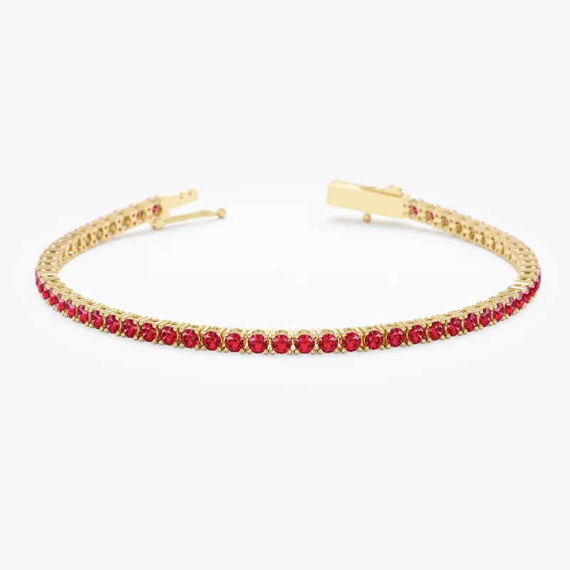 women's pearl bangle -Lab-Grown Ruby Tennis Bracelet, Rose