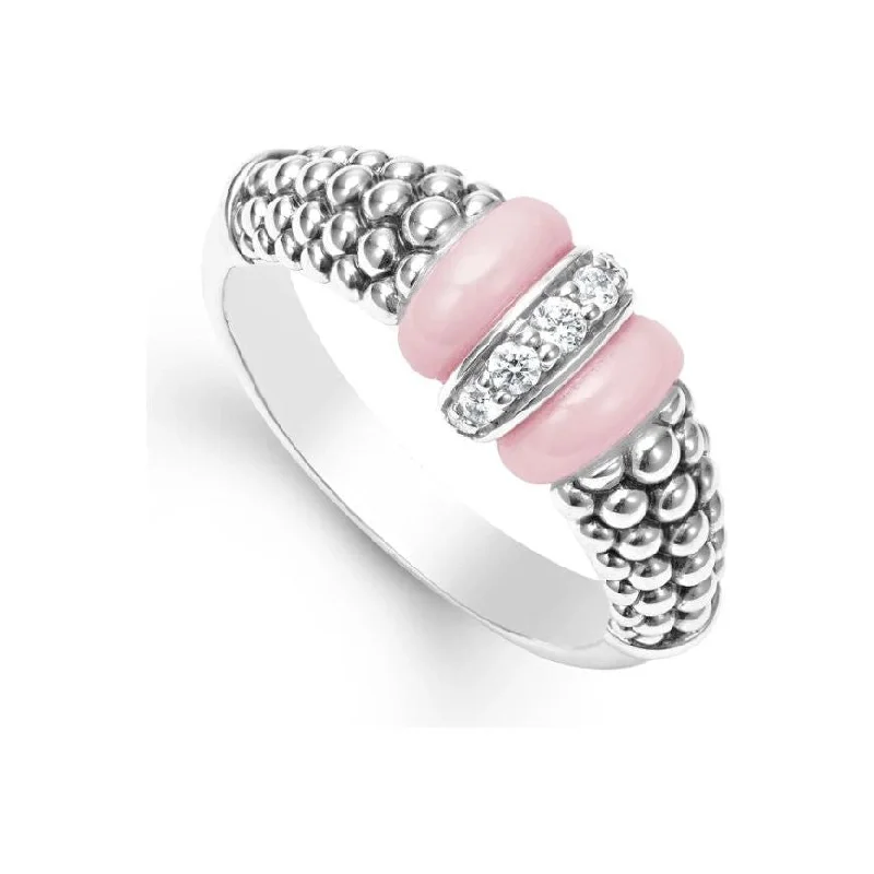 modern engagement rings with diamonds for women -Lagos Sterling Silver Pink Caviar Diamond Station Fashion Ring