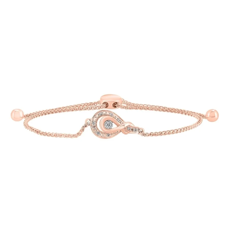 women's hammered bracelet -Diamond Twisted Love Knot Bolo Bracelet in Rose Gold & Silver - Adjustable