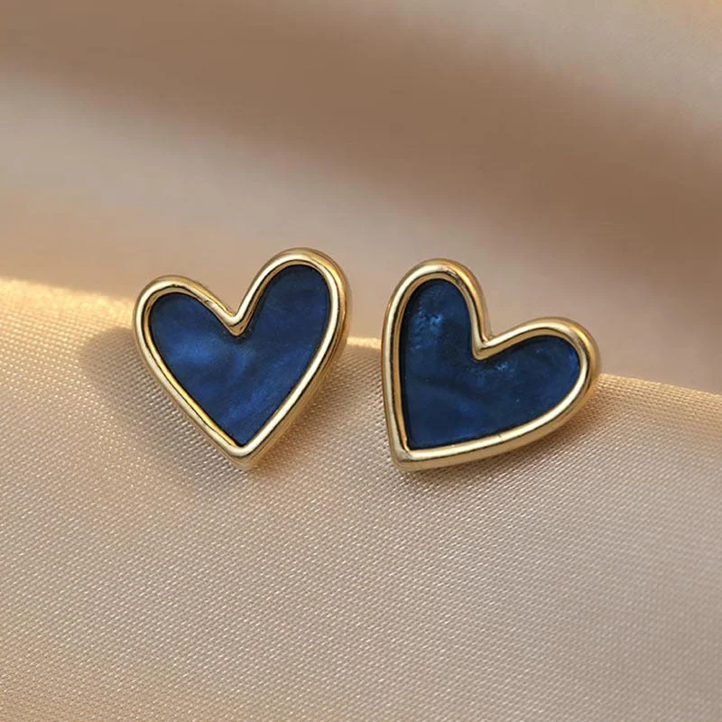 Blue Loving Heart Ear Studs