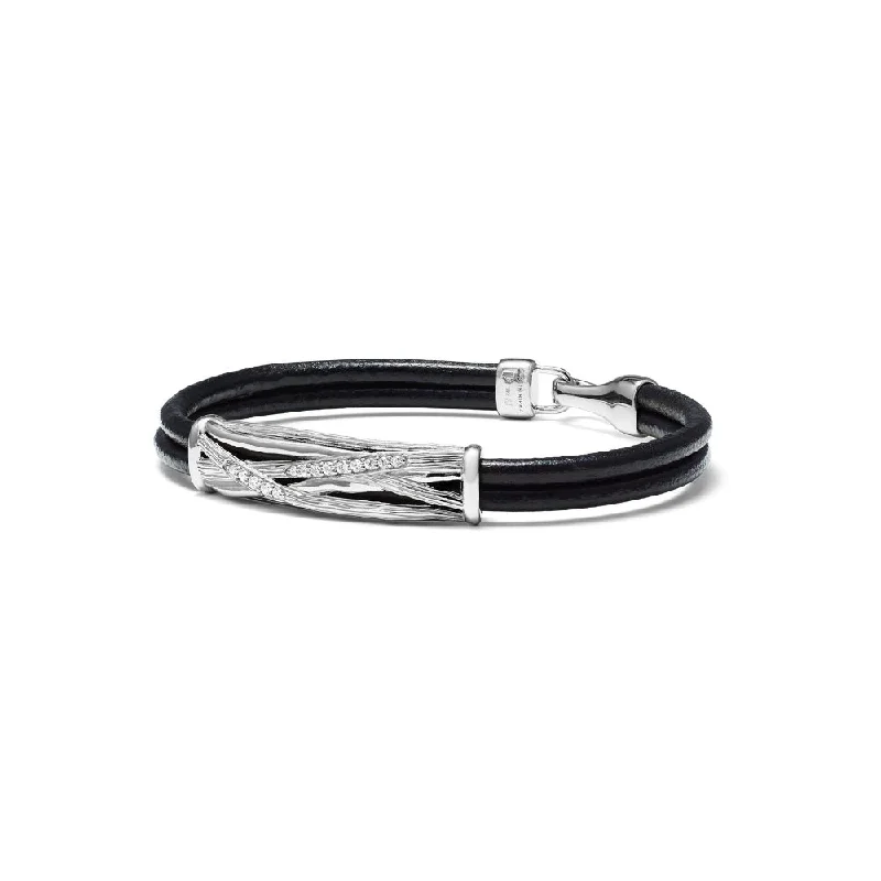 women's trendy bangles -Judith Ripka Santorini Leather Cord Bracelet with Diamonds