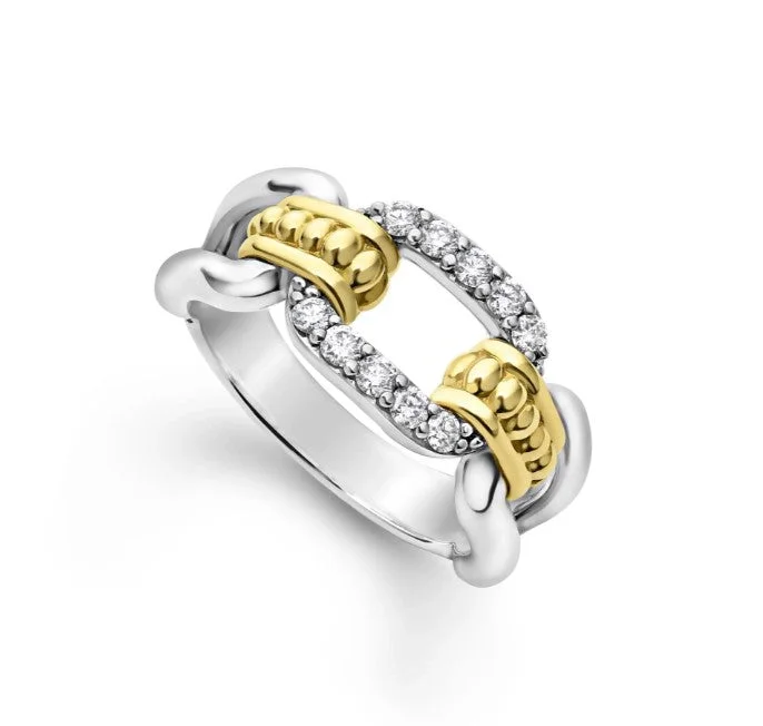 engagement rings with pear-shaped diamonds for women -Lagos 18K & Sterling Silver Diamond Link Ring