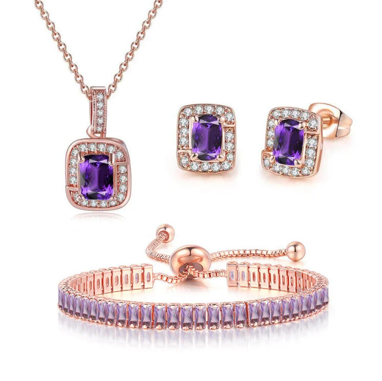 Rose Gold + Purple Stone Three-Piece Set