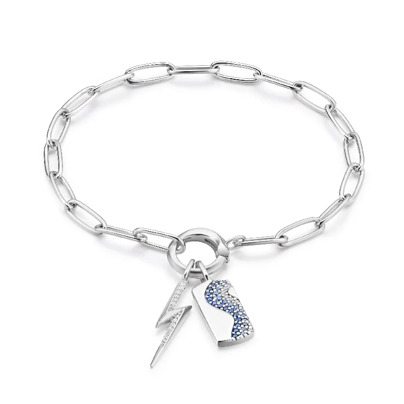 women's engraved bracelet -Silver Ocean Nights Charm Bracelet