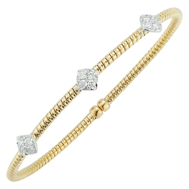 women's diamond cuff bracelet -Gold and Diamond Station Bangle Bracelet