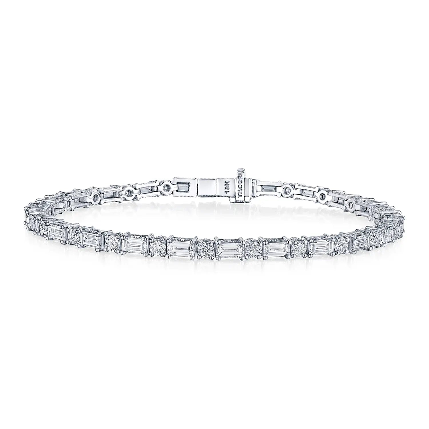 women's butterfly bracelet -Tacori 18k Round and Baguette Diamond Tennis Bracelet